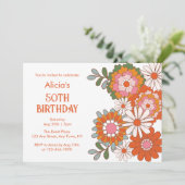 Groovy Retro Hippie Flora Leaf Geburtstag Einladung (Stehend Vorderseite)