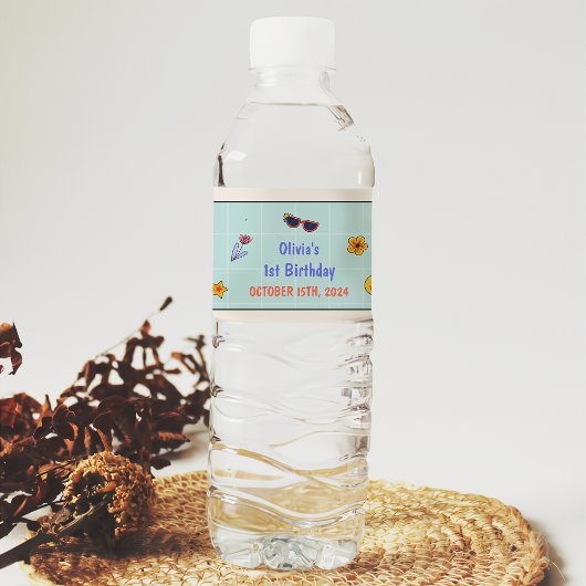 Groovy Retro Hippie Geburtstagsparty Wasserflaschenetikett