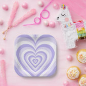 Groovy Retro Hippie Lila Heart Paper Plate Pappteller (Party)