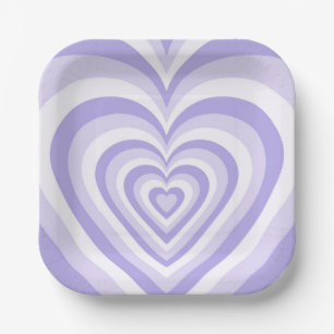 Groovy Retro Hippie Lila Heart Paper Plate Pappteller