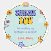 Groovy Retro Hippie Vielen Dank für Ihre Geburtsta Runder Aufkleber (Vorderseite)