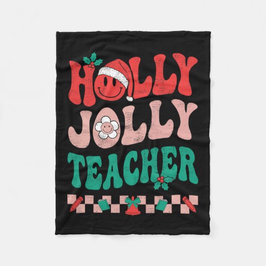 Groovy Retro Holly Xmas Jolly Lehrer Christmas Vi Fleecedecke (Vorderseite)