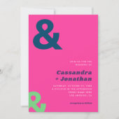 Groovy Retro Hot Pink Ampersand QR Code Wedding Einladung (Vorderseite)