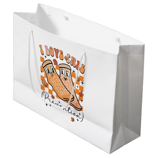 Groovy Retro I Liebe Herbstverhütung Funny Große Geschenktüte (Vorderseite Schrägansicht)