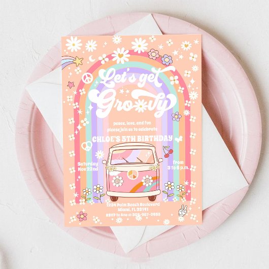 Groovy Retro Kids Birthday Invitation Einladung