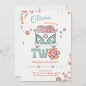 Groovy Retro Lächeln Blume 2. Geburtstag Einladung (Vorderseite)