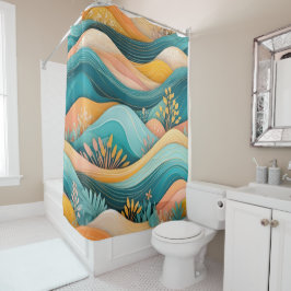 Groovy Retro Landschaft Stilvoll Cool Duschvorhang