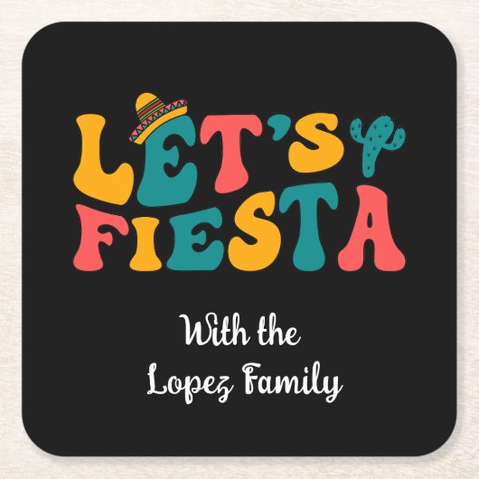 Groovy Retro Lass uns Fiesta feiern Rechteckiger Pappuntersetzer (Vorderseite)