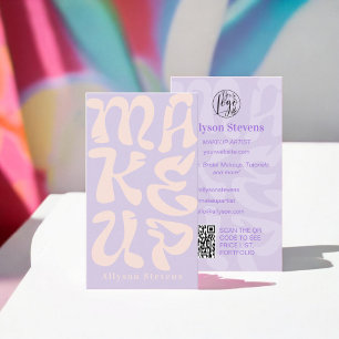 Groovy Retro Lavendel Logo qr Code Makeup Visitenkarte