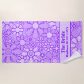 Groovy Retro Lavender Floral Muster für die Braut Strandtuch (Vorderseite)