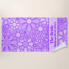 Groovy Retro Lavender Floral Muster für die Braut Strandtuch
