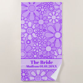 Groovy Retro Lavender Floral Muster für die Braut Strandtuch