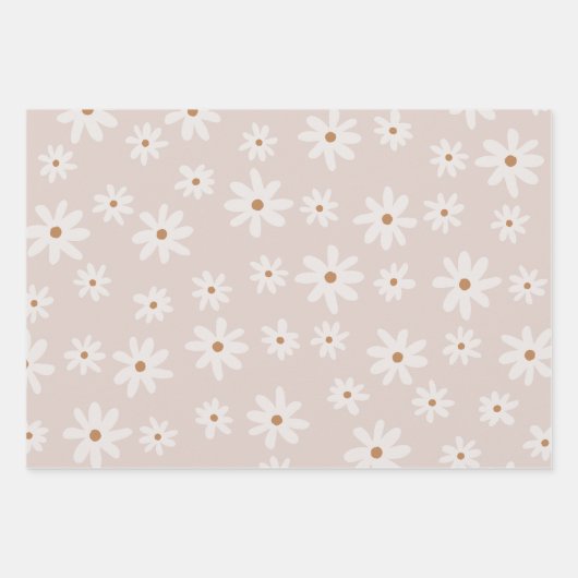 Groovy Retro Light Brown Daisy Floral Geschenkpapier Set (Vorderseite 3)