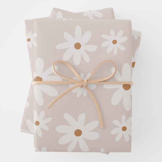 Groovy Retro Light Brown Daisy Floral Geschenkpapier Set (Beispiel)