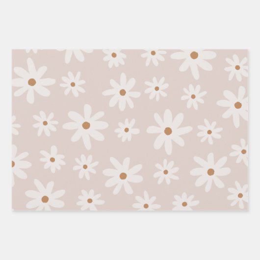 Groovy Retro Light Brown Daisy Floral Geschenkpapier Set (Vorderseite)