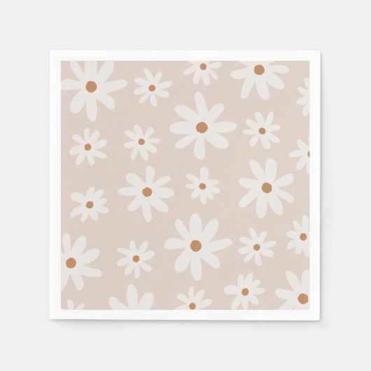 Groovy Retro Light Brown Daisy Floral Serviette (Vorderseite)