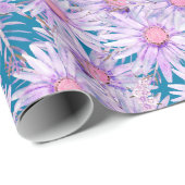 Groovy Retro Lila Daisy Pattern Geschenkpapier (Rolleneckpunkt)