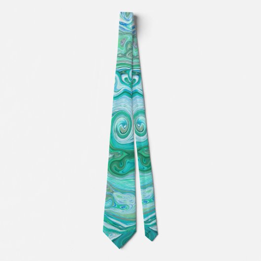 Groovy Retro Mintgrün und Blau Wirbel Krawatte (Vorderseite)