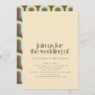 Groovy Retro Mod 70er Aesthetic Olive Green Weddin Einladung