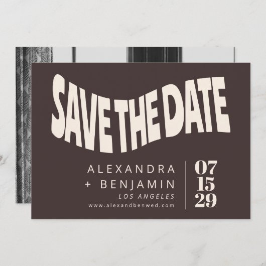 Groovy Retro Mod Brown Unique Wedding Photo Save The Date (Vorne/Hinten)
