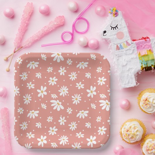 Groovy Retro Mod Hippie 60er 70er Daisy Blume Pink Pappteller (Party)