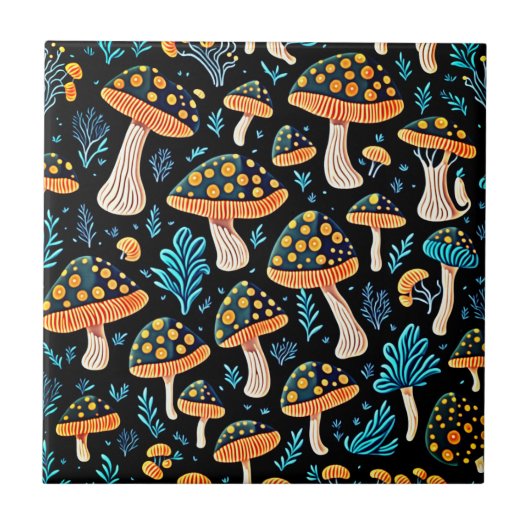Groovy Retro Mushroom Keramik Tile Fliese (Vorderseite)