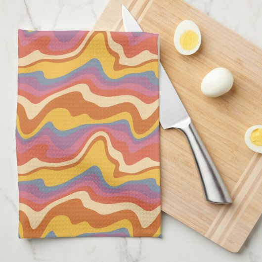 Groovy Retro Muster Geschirrtuch (Viertel Falte)