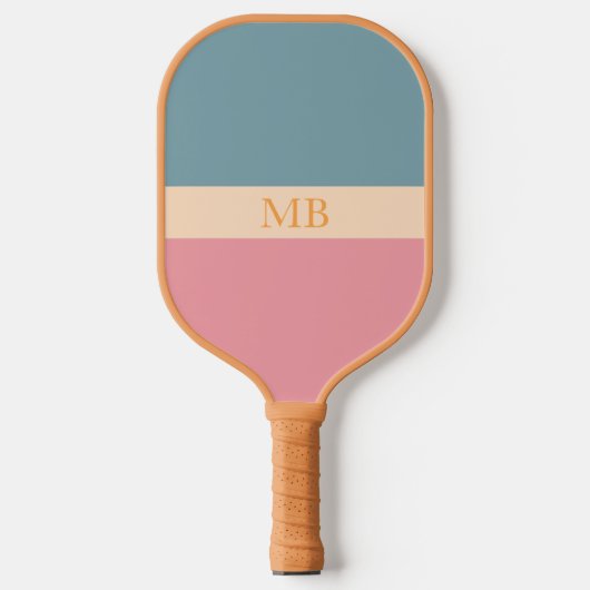 Groovy Retro Muster Pink Blue Ästhetik Monogram Pickleball Schläger (Vorderseite)