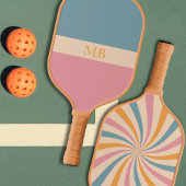 Groovy Retro Muster Pink Blue Ästhetik Monogram Pickleball Schläger