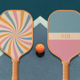 Groovy Retro Muster Pink Blue Ästhetik Monogram Pickleball Schläger