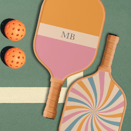 Groovy Retro Muster Preppy Ästhetik Mit Monogramm Pickleball Schläger