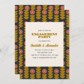 Groovy Retro Navy Blue Botanical Engagement Party Einladung (Vorne/Hinten)