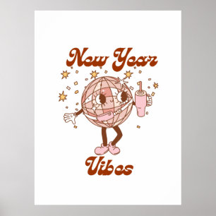 Groovy Retro New Year Vibes Party Celebration 2025 Poster