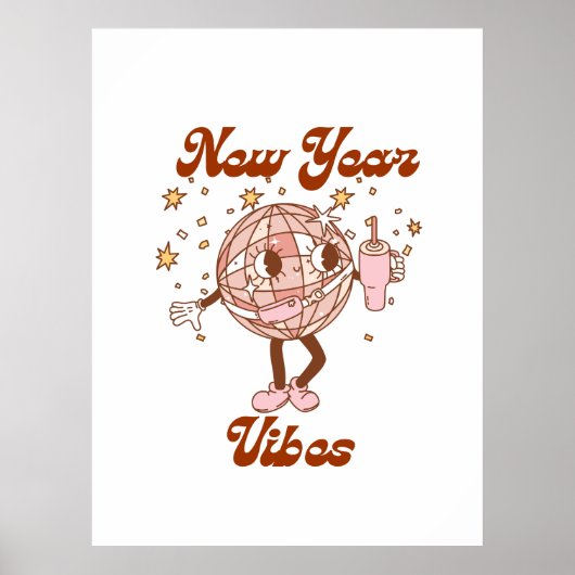 Groovy Retro New Year Vibes Party Celebration 2025 Poster (Vorne)