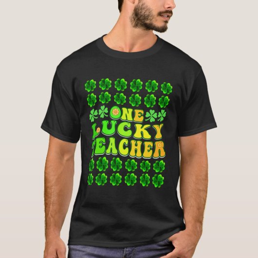 Groovy Retro One Lucky Teacher Irish shamrock St P T-Shirt (Vorderseite)