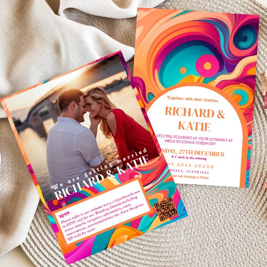 Groovy Retro Orange abstrakte funky Hochzeit Einladung