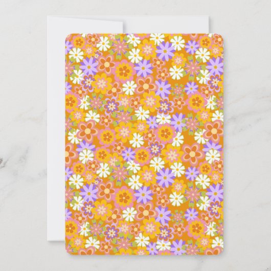 Groovy Retro Orange Blume in einer Hochzeit Einladung (Rückseite)