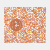 Groovy Retro Orange Blumenmonogramm Fleecedecke (Vorderseite (Horizontal))
