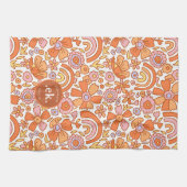 Groovy Retro Orange Blumenmonogramm Geschirrtuch (Horizontal)