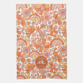 Groovy Retro Orange Blumenmonogramm Geschirrtuch (Vertikal)