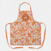 Groovy Retro Orange Blumenmonogramm Schürze (Vorderseite)