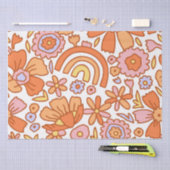 Groovy Retro Orange Blumenmuster Seidenpapier (Handwerk)