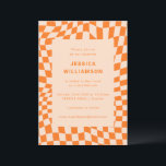 Groovy Retro Orange Checkerboard Bat Mitzvah Einladung<br><div class="desc">Groovy Retro Orange Abstrakte Tafel Bat Mitzvah Einladung</div>