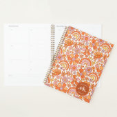 Groovy Retro Orange Florale Monogramm Planer (Anzeige)