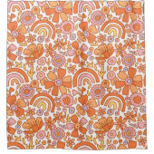Groovy Retro Orange Florals Duschvorhang (Vorderseite)