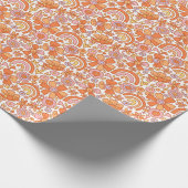Groovy Retro Orange Florals Geschenkpapier (Ecke)