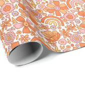 Groovy Retro Orange Florals Geschenkpapier (Rolleneckpunkt)