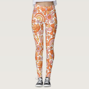Groovy Retro Orange Florals Leggings