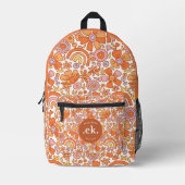 Groovy Retro Orange Florals Monogram Bedruckter Rucksack (Vorderseite)
