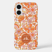 Groovy Retro Orange Florals Monogram Case-Mate iPhone Hülle (Rückseite)